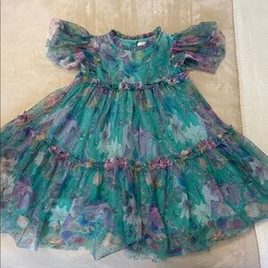 NWOT Next Floral Sheer Dress with Ruffled Sleeves size 4/5 girls
